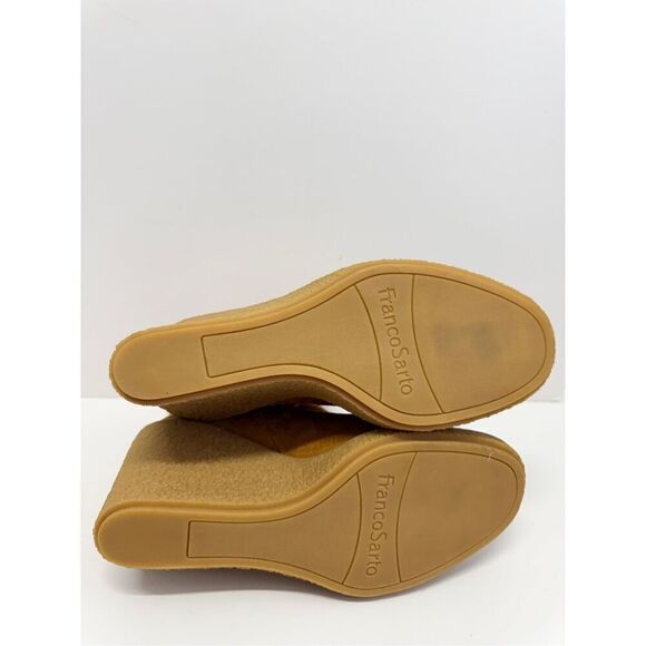 Franco Sarto Ankle Boots Size 8 Tan Leather Suede Shearling Wedge Heel Boots - Picture 9 of 9